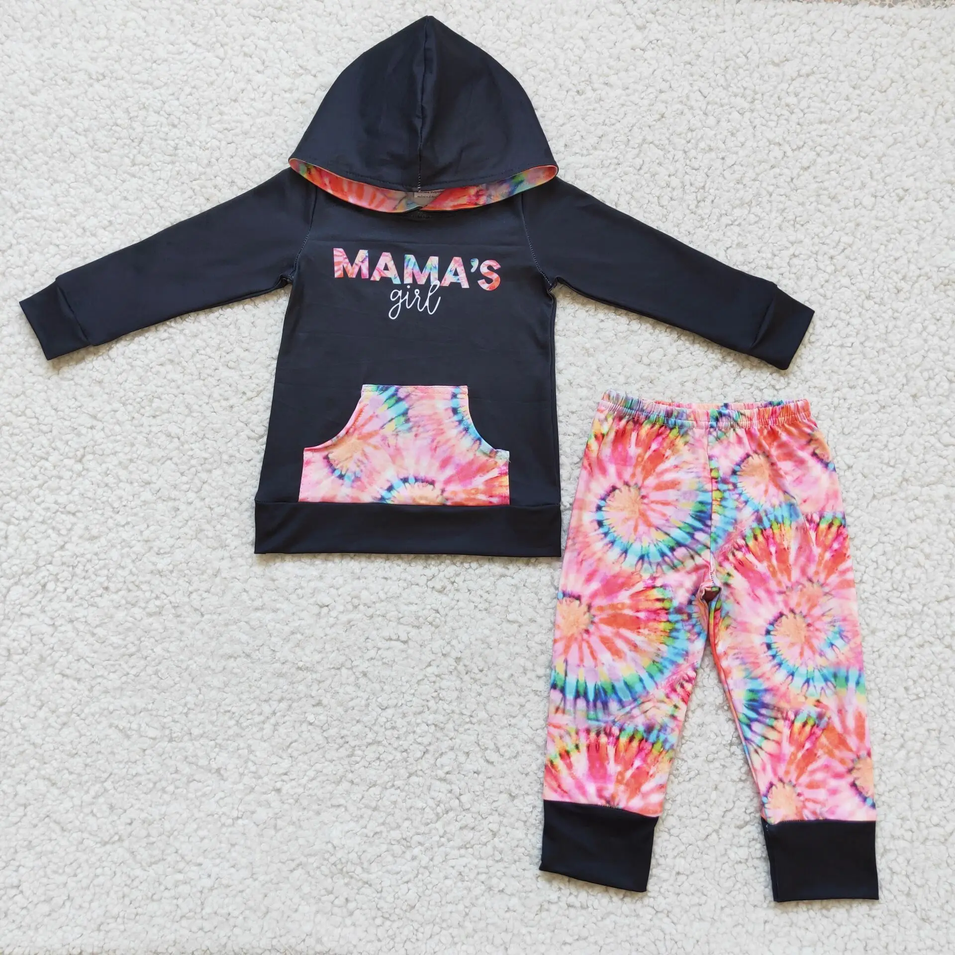 

mama's Black hoodie trouser suit ready to ship kid girl clothes