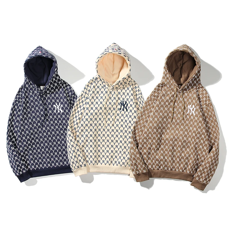 

New style hooded casual long-sleeved embroidery personality wild plus velvet couple printing pullover for men and women