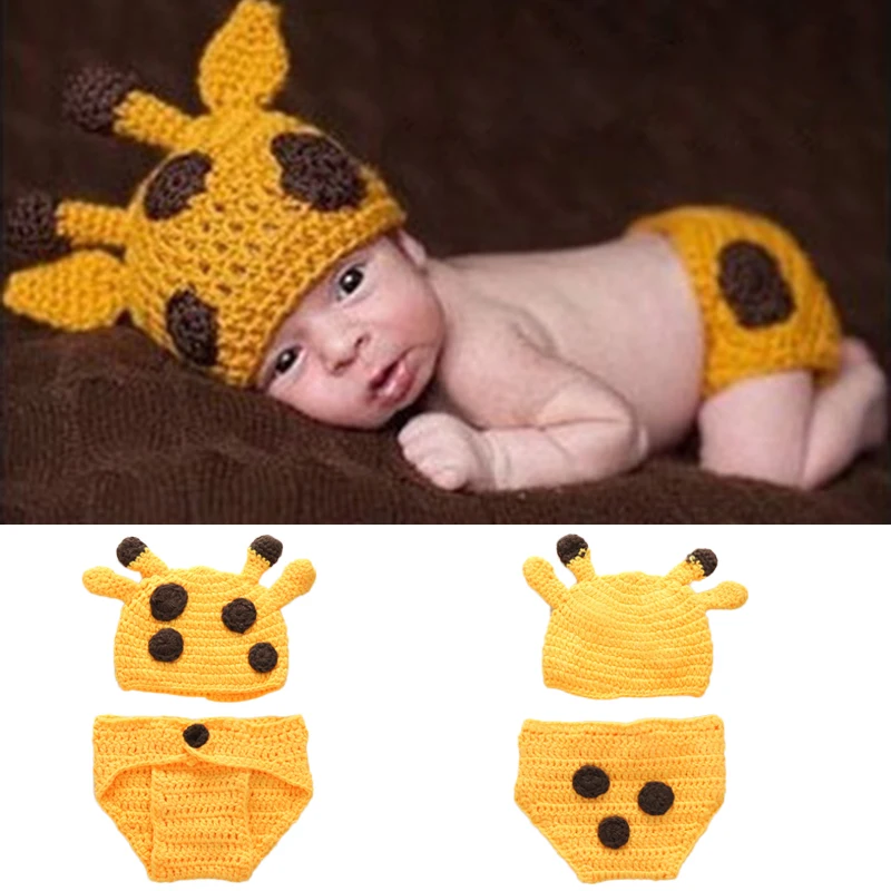 

Newborn Baby Photography Props Giraffe Photo Clothes Costumes Handmade Knitted Bebe Boy Girl Clothing Hat Pants Briefs 2pcs Sets