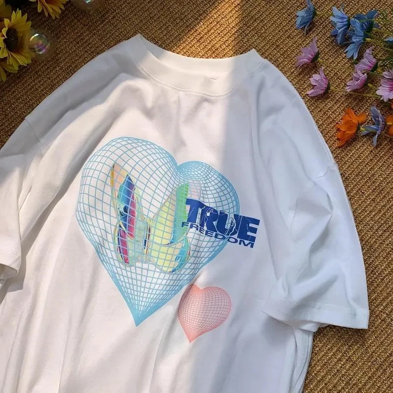 

Summer T-Shirts 3D Butterfly Heart Print Tshirts Harajuku Streetwear O-neck Casual Tees Tops vintage clothes size bar punk bar