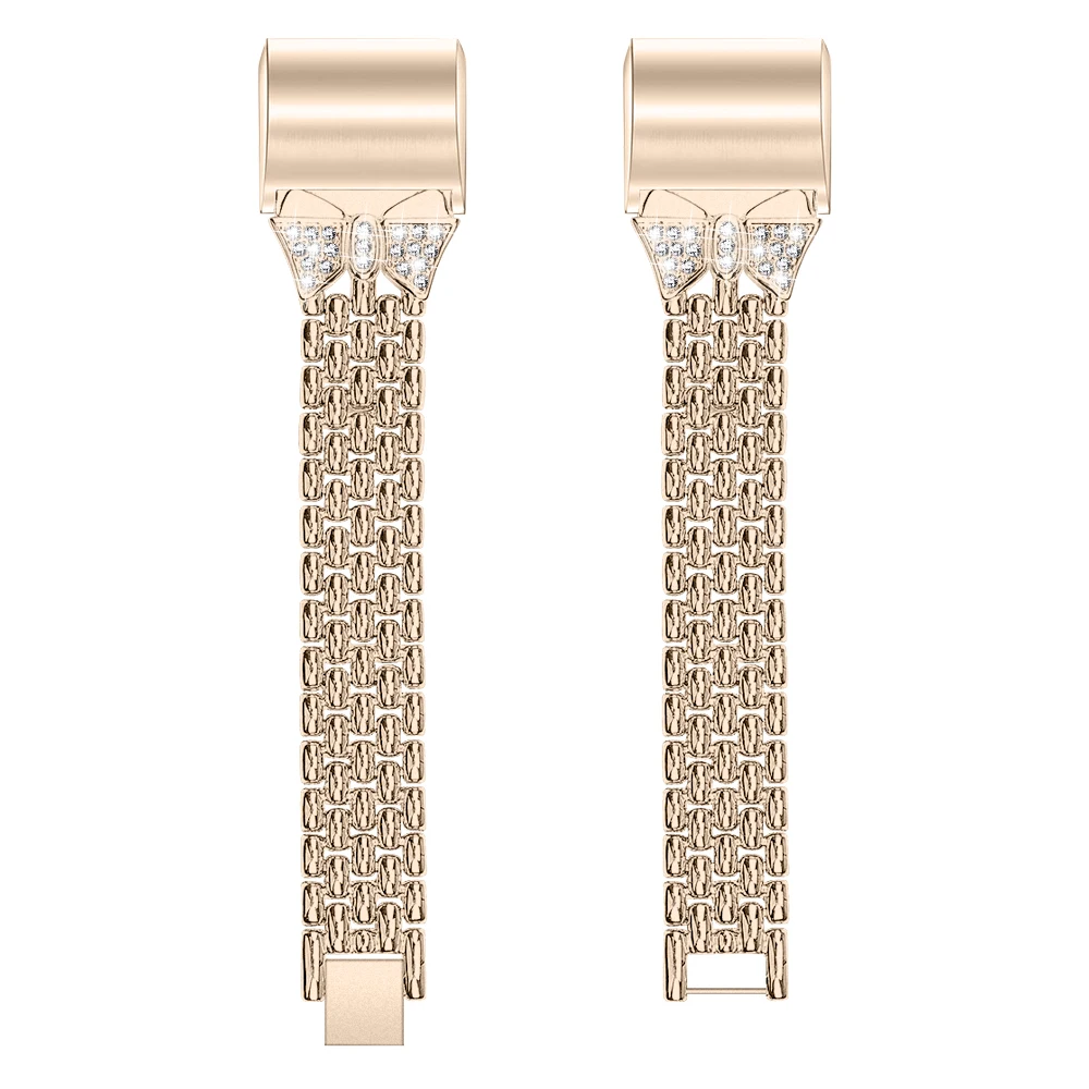 Champagne gold OULUCCI, Женский металлический ремешок из нержавеющей стали, для браслета FitBit charge 2, браслет, ремешок для часов, подходит для зарядки, 3 полосы - Цвет: Champagne gold