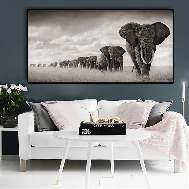 

Plane hot selling African elephant wildlife decorative painting home decoration inkjet printing frameless core