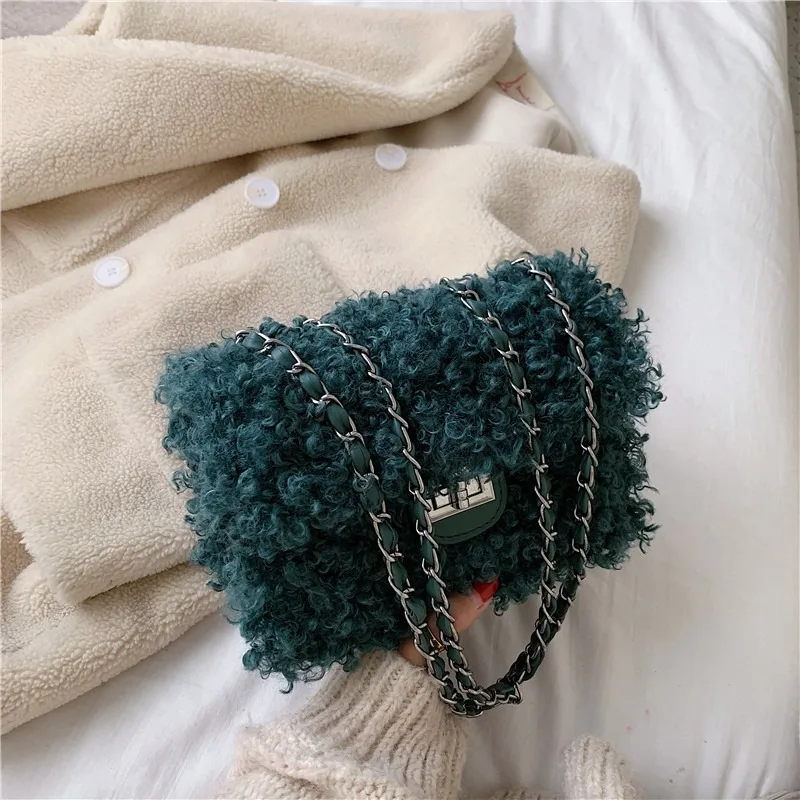 

Autumn and winter high-quality furry handbags new 2020 trendy fashion chain messenger bag atmospheric chain shoulder bag