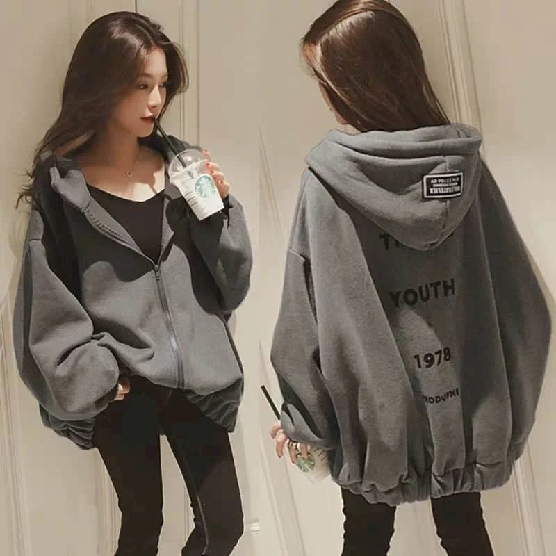

Women's Hoodies Autumn Winter New Plus Velvet Thick Student Jacket Korean Version Loose Large Size Oversized Casual Tracksuit