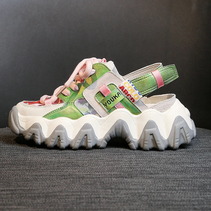 Женские массивные сандалии на платформе 4 см кожаные босоножки танкетке