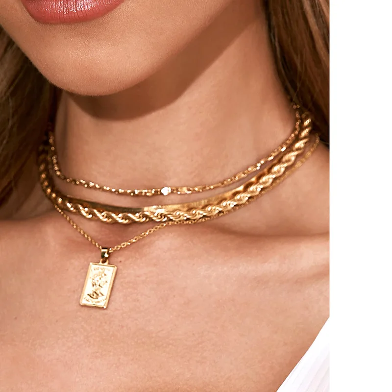 Мода Многослойная змеевидные цепочки для женщин в винтажном стиле Золотая