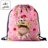 who cares fashion sloth drawstring bag for shoes women lace backpack 3d printing fashion flower gym bags