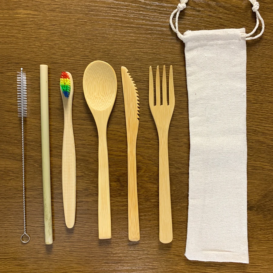 Набор деревянных столовых приборов из бамбуковой соломы 13/11/9/6 в упаковке набор