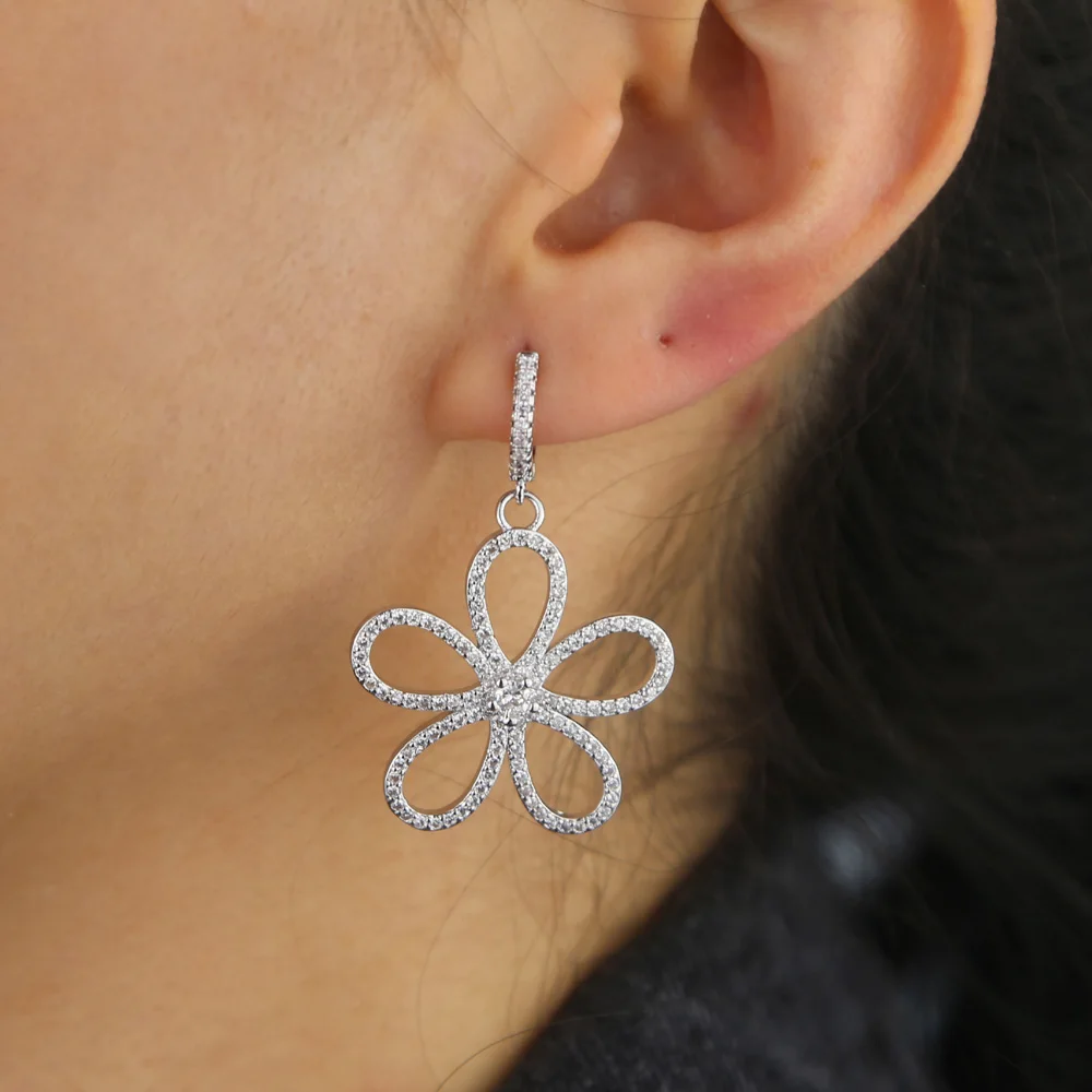 Позолоченные романтические полые серьги-подвески с цветком белые серьги чешским