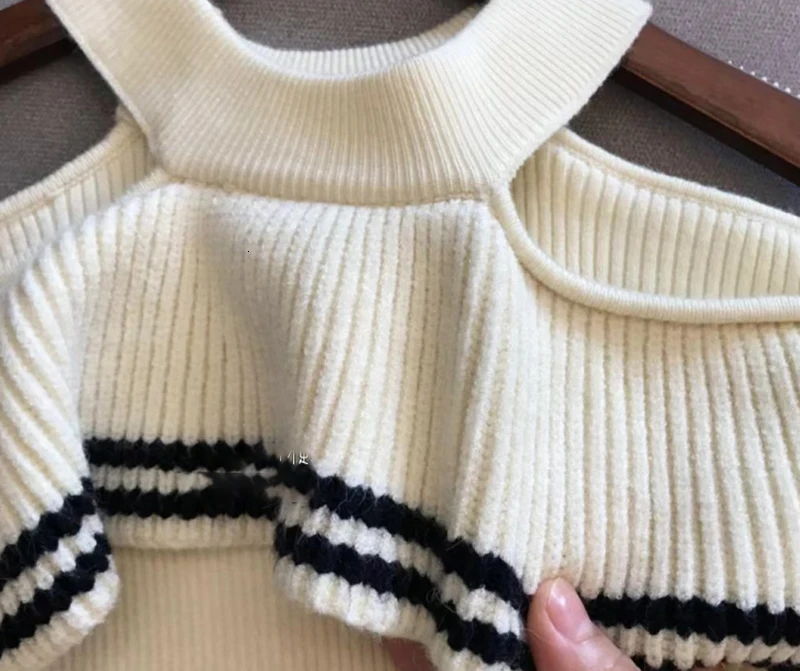 Дизайн для подиума модный полосатый вязаный свитер женский 2019 осень сексуальные