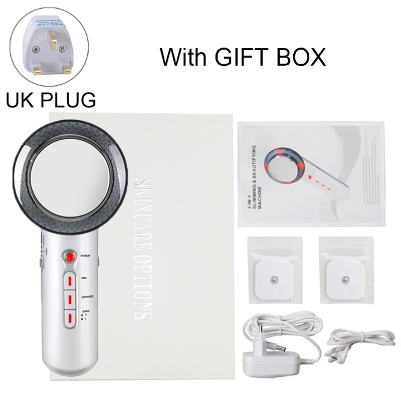 UK Plug with box Ультразвуковая кавитация EMS массажер для похудения тела потеря веса Липо антицеллюлитный жиросжигатель Гальваническая инфракрасная ультразвуковая терапия - Цвет: UK Plug with box