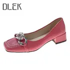 Туфли DLEK женские на массивном каблуке, вечерние Лоферы без застежки, с цепочкой, пикантная обувь на низком каблуке, белые, красные, лето 2021