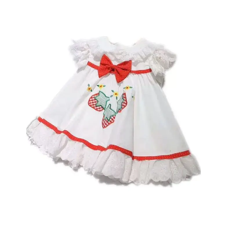 2019 Summer New Arrivals Spanish Antique Girls Cotton Dress Cool Breathable Strawberry Pattern Doll Lace Quality Princess | Детская