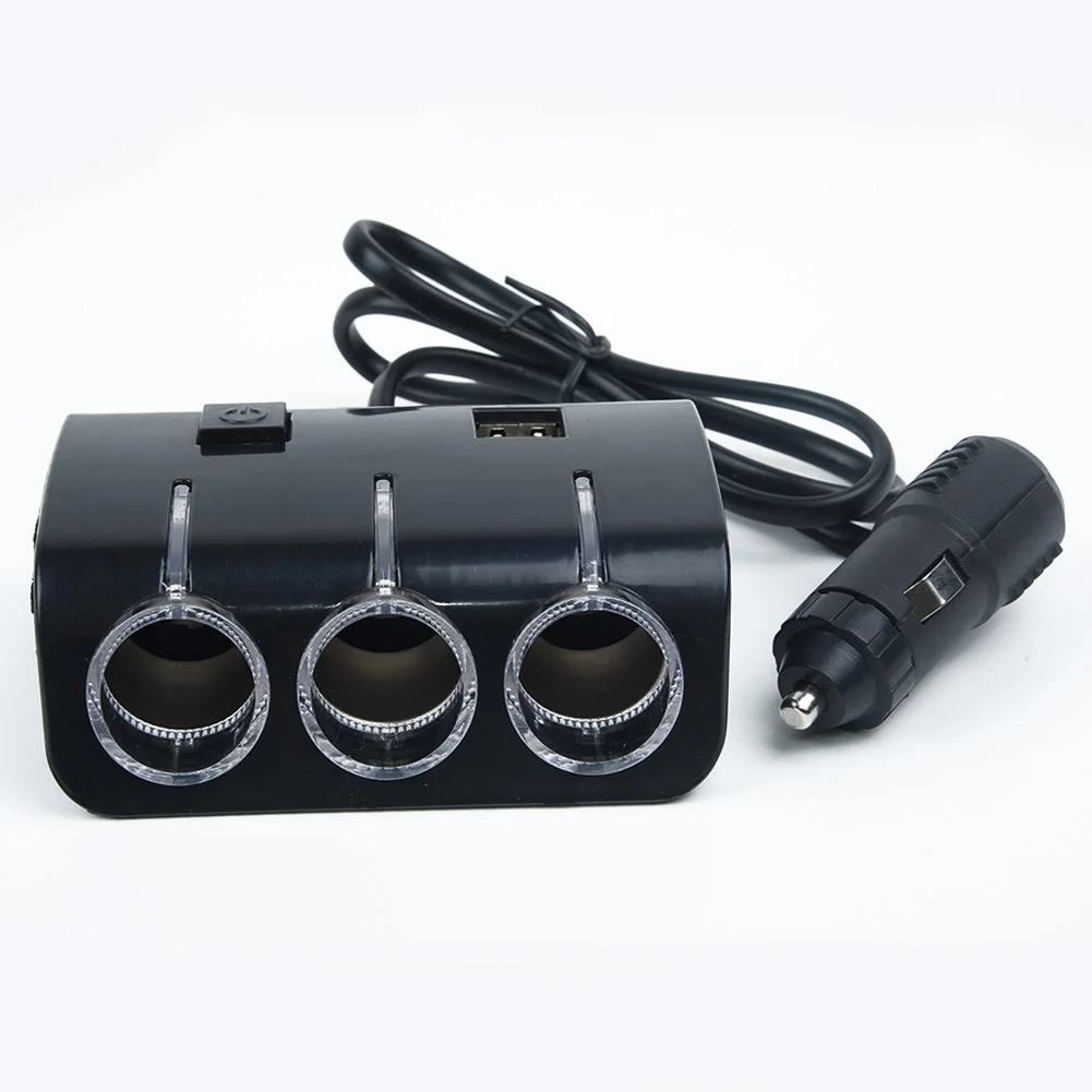 3-полосный разветвитель розетка для автомобильного прикуривателя 3 порта и 2 USB 12