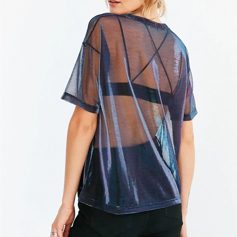 

Y2k Top Woman Tshirts Sexy See Through Mesh T Shirt 2021 Summer Clothes Short Sleeve O Neck Streetwear Gothic Tee Aesthetic Ropa