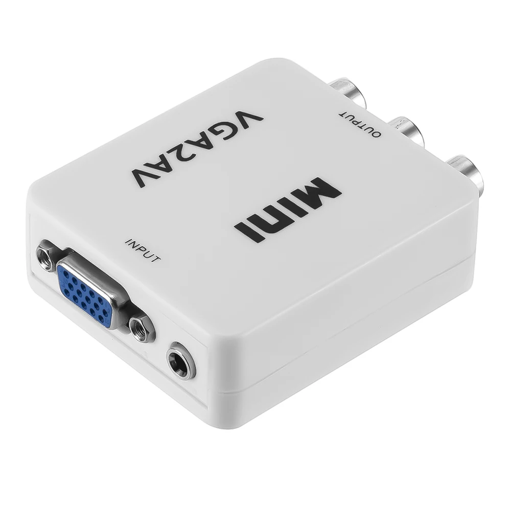 Kebidu 1080P Mini VGA-AV RCA преобразователь с 3 5 мм аудио VGA2AV/CVBS адаптер для ПК к HD TV 1920x1080 60fps