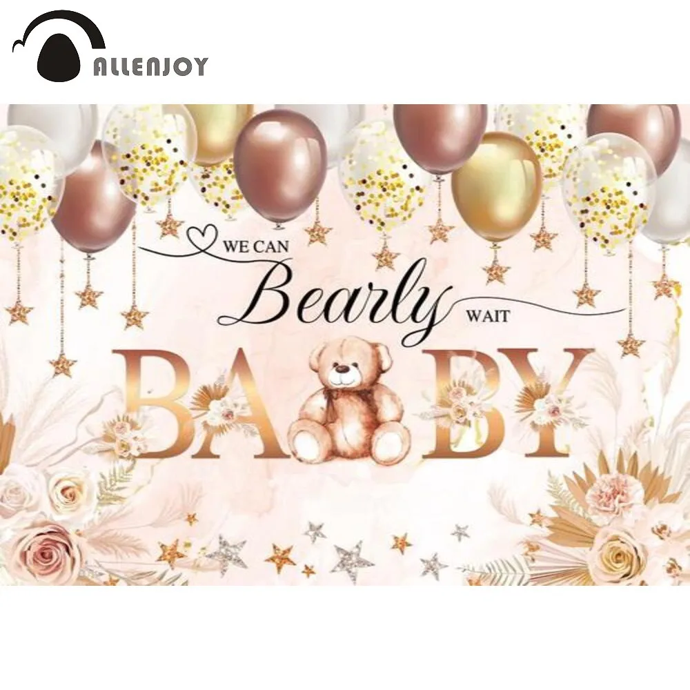 

Allenjoy Bear Background Baby Shower Balloon Floral Girl Princess Newborn Birthday Party Supplies Photo Backdrop Photocall Props