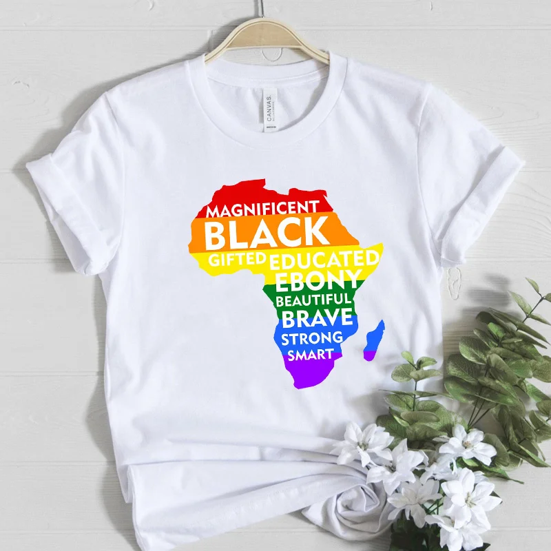 

Africa Map Graphics Printed T-shirt Fashion Female Summer Tops Black Queen Harajuku Casual Short Sleeve Tees Women Drop Shipping