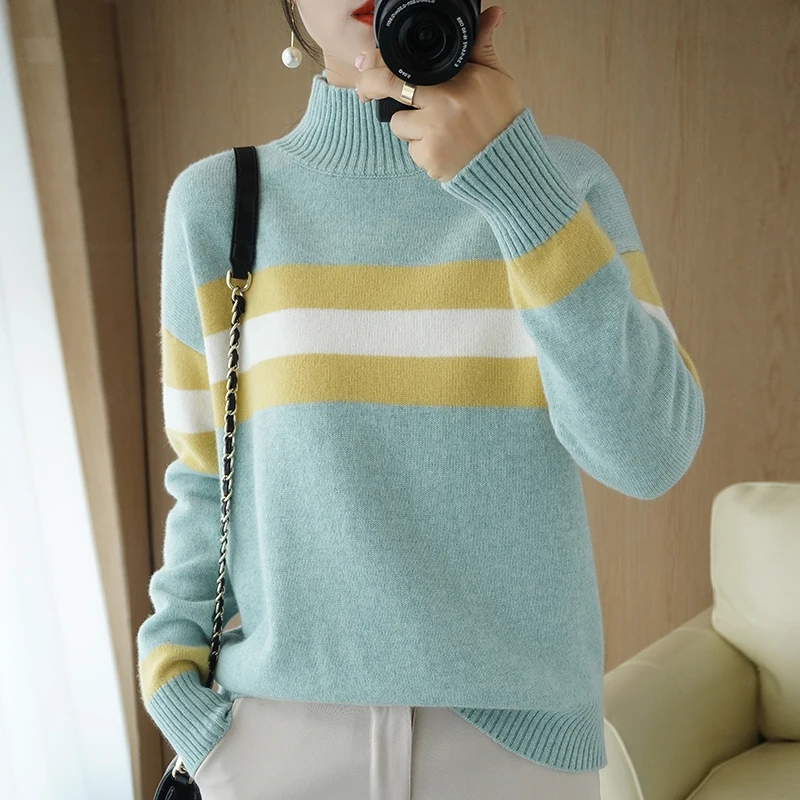 

Autumn and winter ladies knitted turtleneck cashmere sweater 2020 casual 100% wool pullover long sleeve top to keep warm