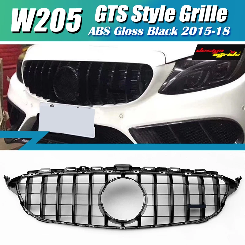 W205SpGTGrBl1518B Для MercedesMB c-класса W205 GTS решетка Передние решетки ABS глянцевый черный без знака C180 C200 C250-18 решетка не для C63 вид - Цвет: W205SpGTGrBl1518B