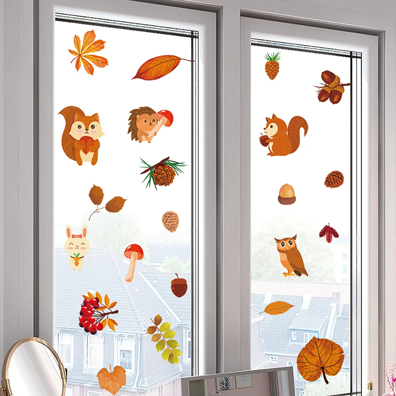 Белка и сосновые конусы Осеннее украшение наклейки на стену День Благодарения