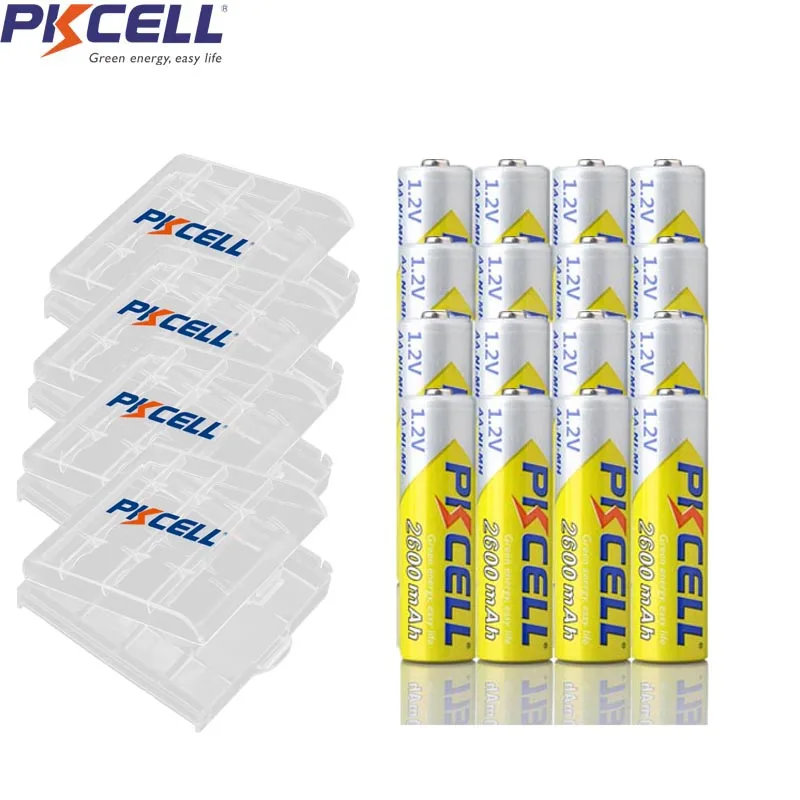 

Аккумуляторы PKCELL AA, 1,2 в, NIMH, 2600 мА · ч, 2 А, 4 чехла, 16 шт.
