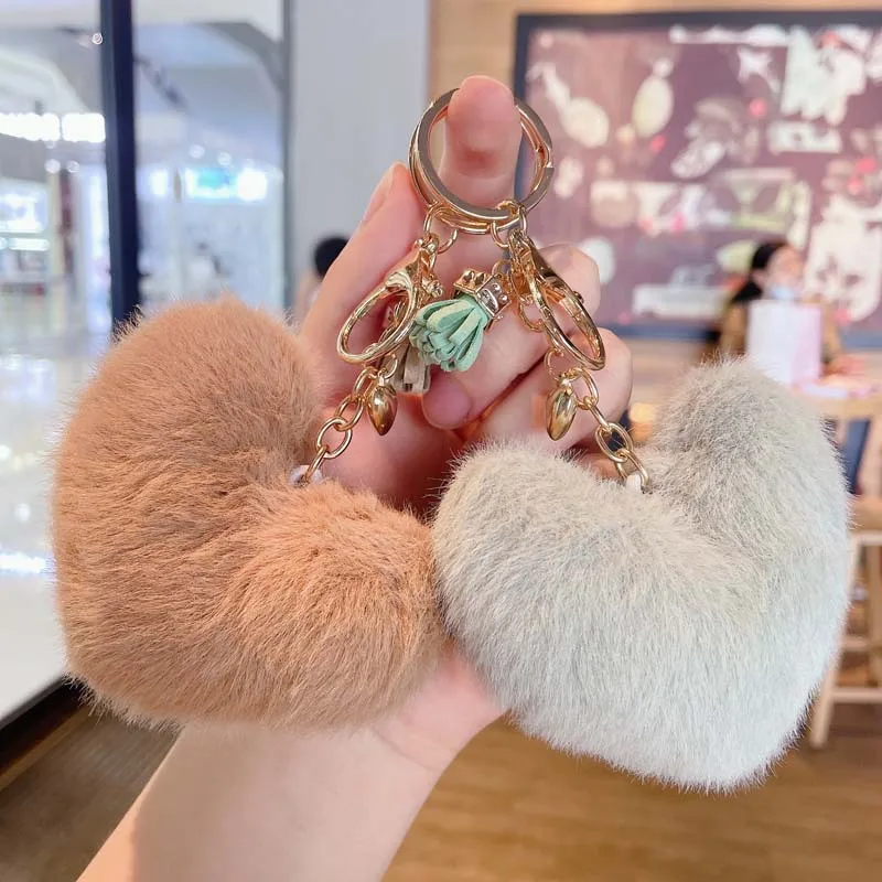 

New creative imitation rex rabbit love tassel keychain cute car accessories creative bag pendant gift wholesale