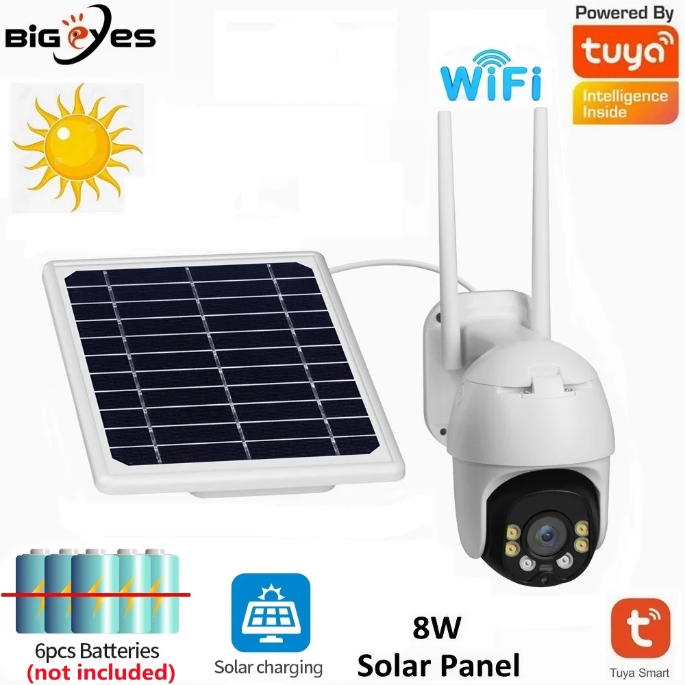 TUYA Outdoor Solar Power PTZ Camera Video Surveillance Camera WiFi Security WiFi Floodlight Camera 8W Solar Panel Action Camera