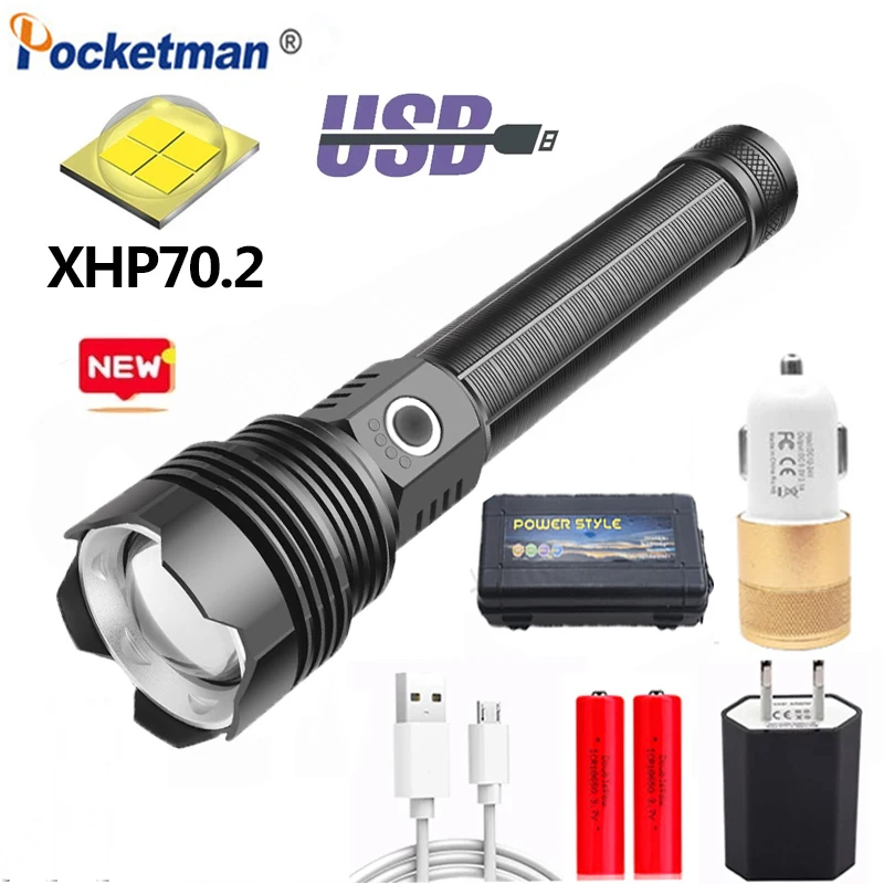 Billig Pocketman XHP70 LED Taschenlampe USB Aufladbare Taschenlampen Taktische Taschenlampe Camping Taschenlampe Wasserdichte Taschenlampe Hand Licht