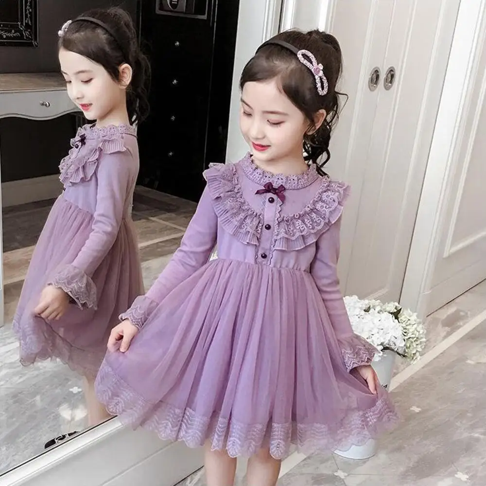 Winter Autumn Girls Dress Baby Toddler Long Sleeve Princess for Mesh Ruffle Party Dresses Kids Children Fall Clothes | Детская одежда и