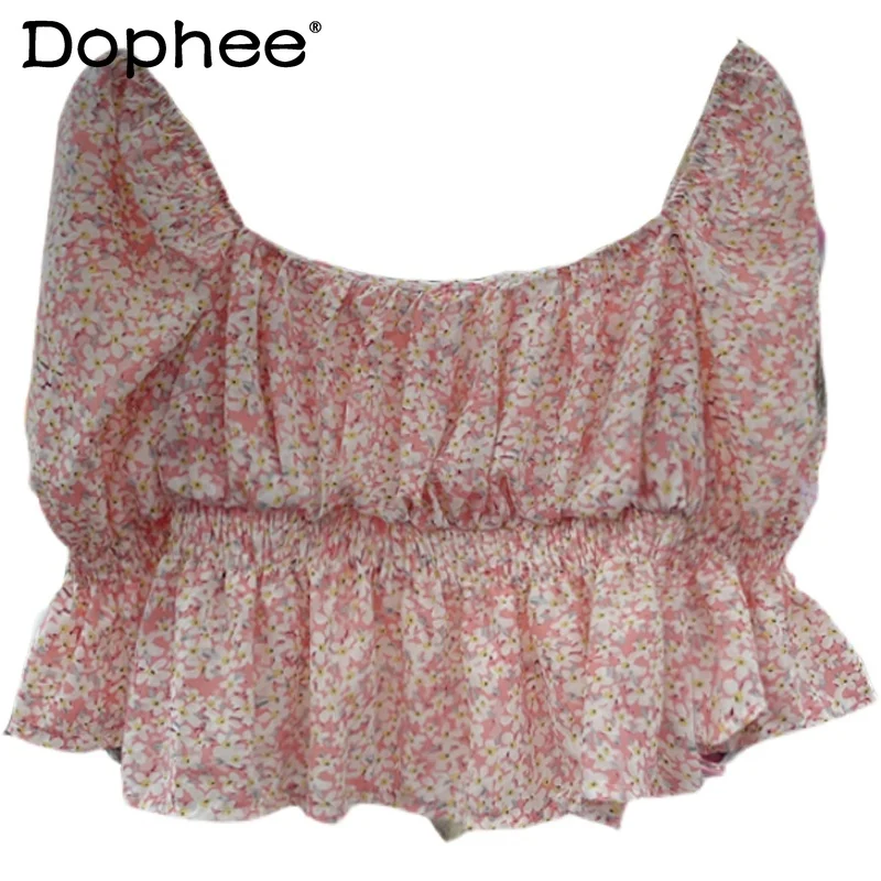

Женская блузка с открытыми плечами, летняя Элегантная блузка с цветочным принтом и Расклешенным рукавом, универсальная, 2021
