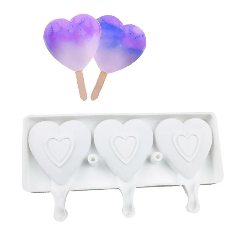 

2022 Summer Homemade Food Grade Silicone Ice Cream Molds 3 Even Love Heart Ice Lolly Moulds Freezer Ice Cream Bar Molds Maker