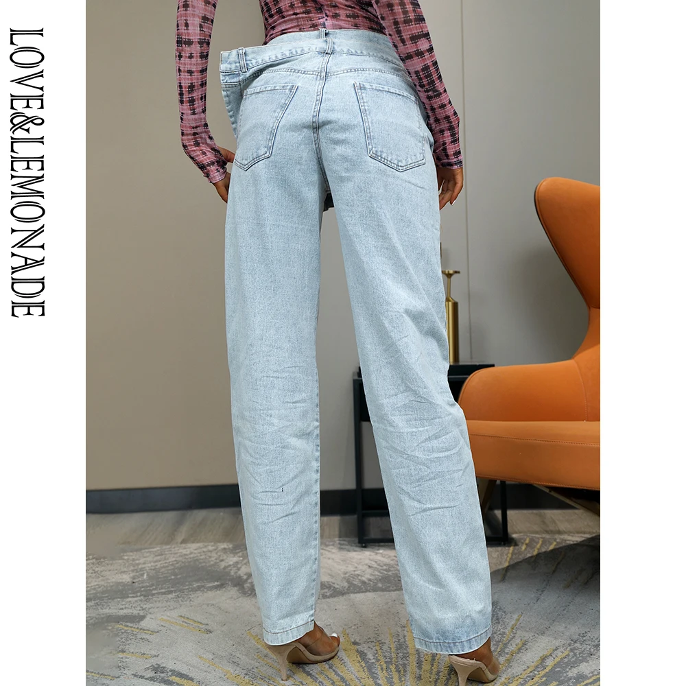 

LOVE&LEMONADE Mid-Rise Fake Two-Piece Street Straight-Leg Jeans LMDM006