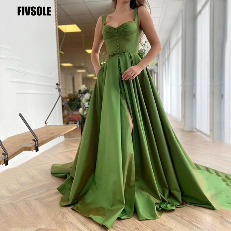 

Новое поступление, зеленое атласное бюстье Fivsole, ТРАПЕЦИЕВИДНОЕ платье для выпускного вечера, элегантное вечернее платье на бретелях, вечер...