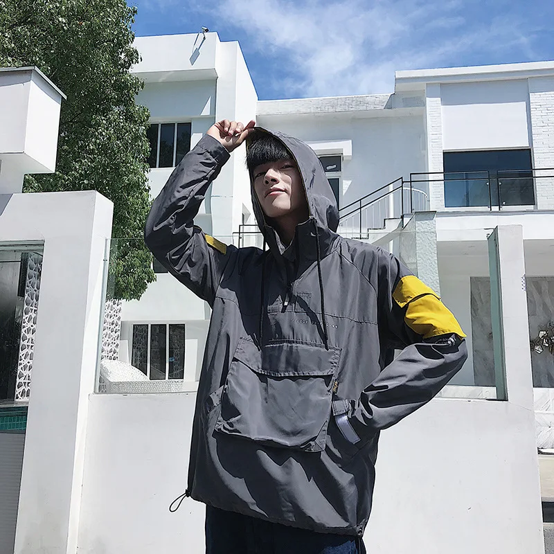 

Unique Front Pocket Pullover Jackets Men Spring Autumn Half Zipper Cargo Jacket Male Hip Hop Casual Windbreaker Coats Streetwear