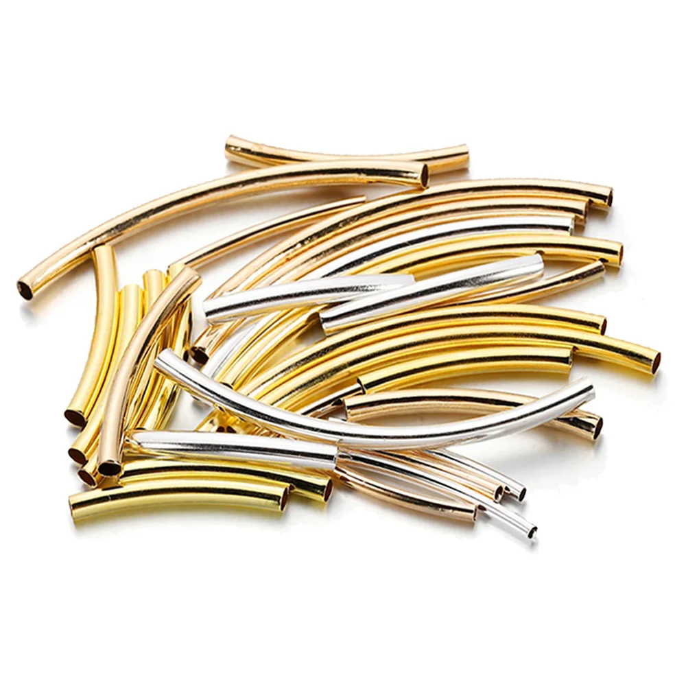 

100Pcs/Lot 25-30mm Gold Stripe Copper Curve Tube Spacer Beads Connectors For DIY Bracelet&Necklace Jewelry Making Accessories