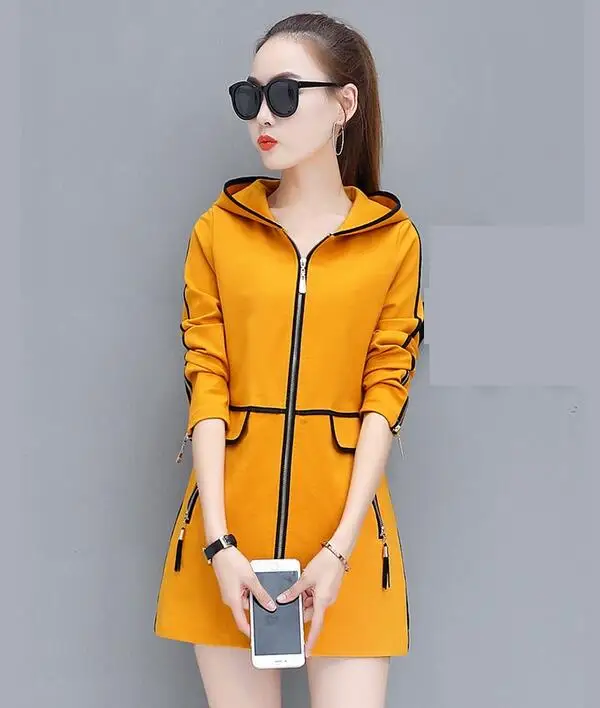 

Fashion Hooded Spring Autumn Jacket Women Medium Long Thin Windbreaker Coat Zipper Slim Casual elegant Female Jacket