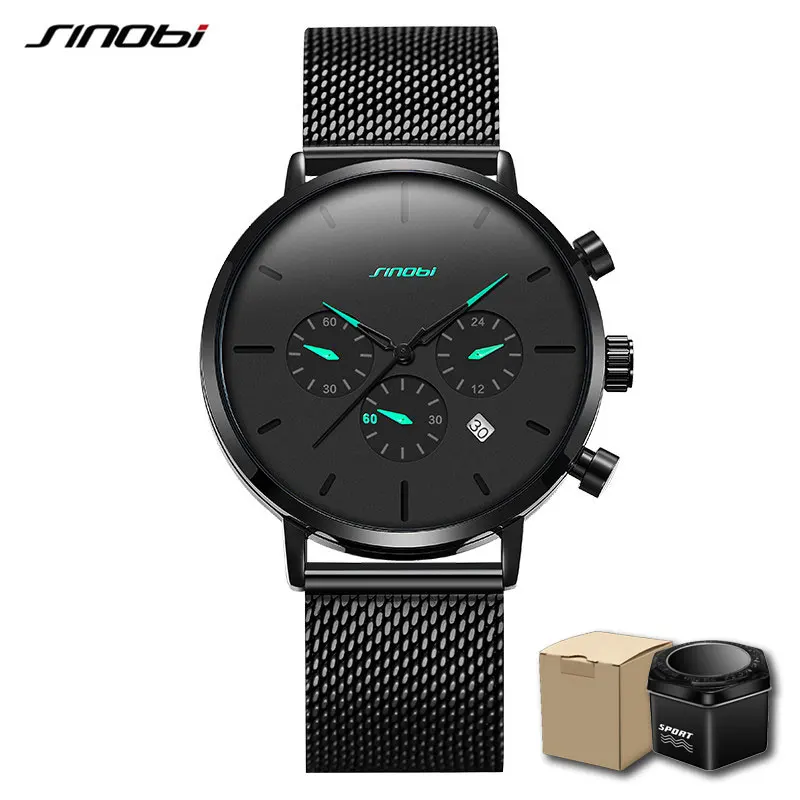 Ultra-thin Men's Watches SINOBI Luxury Luminous Business Quartz Wrist Watches Male Sports Mesh Watch Top Relogio Masculino 2021