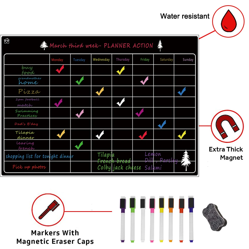 Магнитная доска с календарем для сушки холодильника A3 16 5 ''x 11 8''