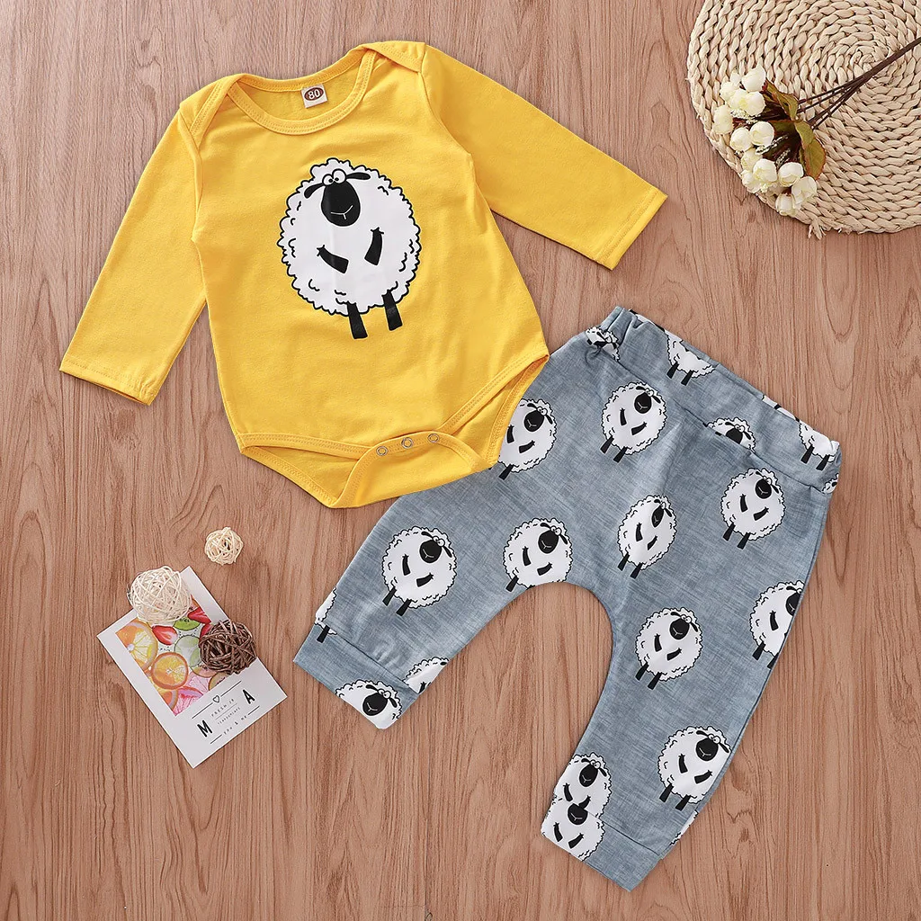 Детская осенняя одежда комбинезон с длинными рукавами и принтом овечки для