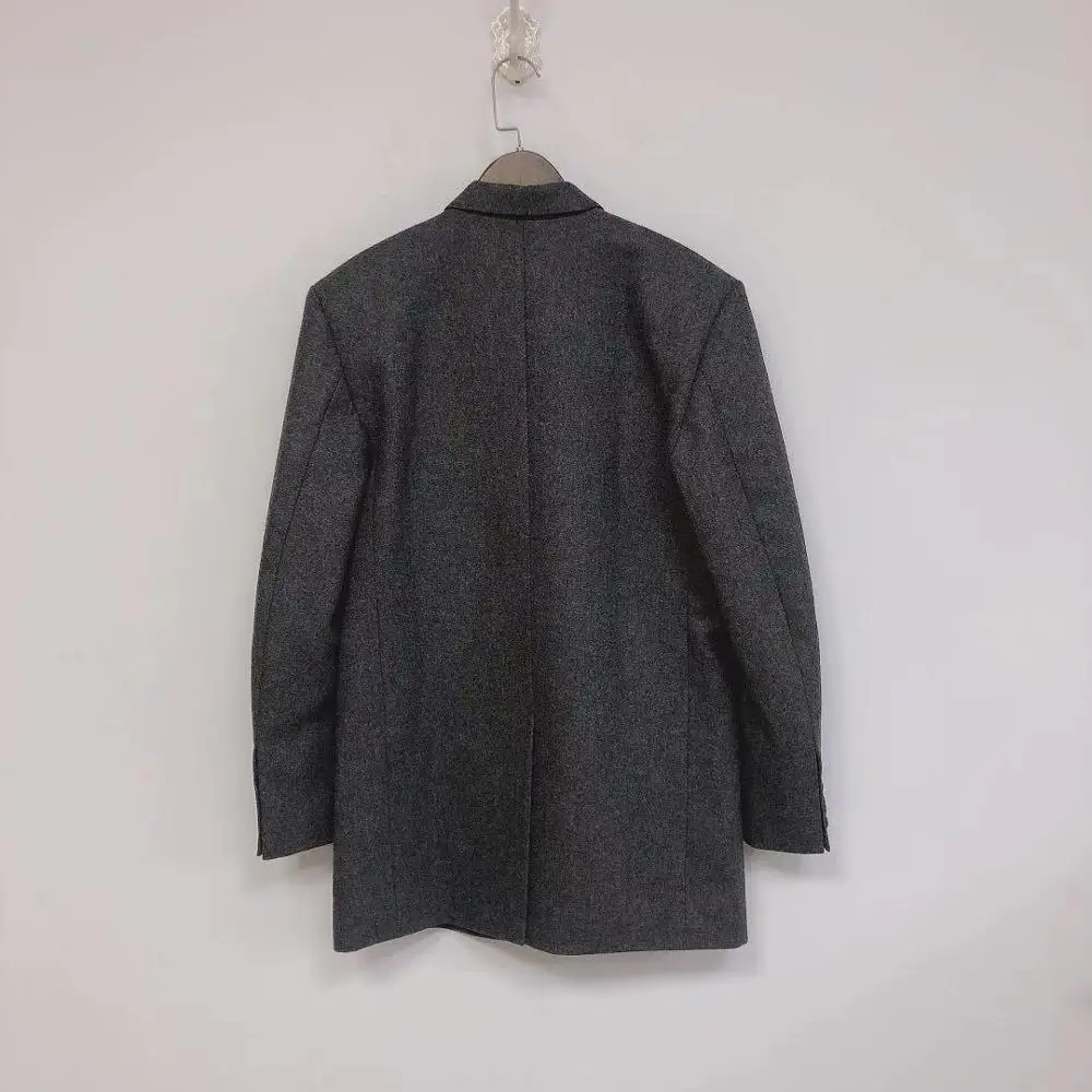 

Women Blazer Wool Blend Loose Solid Color Simple Double Breasted OL Coat 2021 New