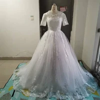 new spring lace appliques real photo wedding dresses half sleeves vestidos de novia 2022 white princess bride wedding gowns