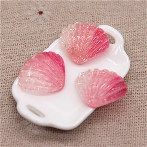 3seashell 20pcs 20 шт новые смолы блеск градиент сердце/звезда/лук/корона/вишня/Seashell Кабошоны украшения Шарм основы для заколок для волос деко - Цвет: 3seashell 20pcs