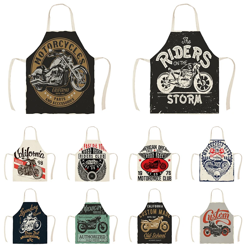 Kitchen Apron Motorcycle Poster Art Letter Print Ride Your Way Cotton Linen Aprons for Men Home Cleaning Tools Delantal Cocina | Дом и сад