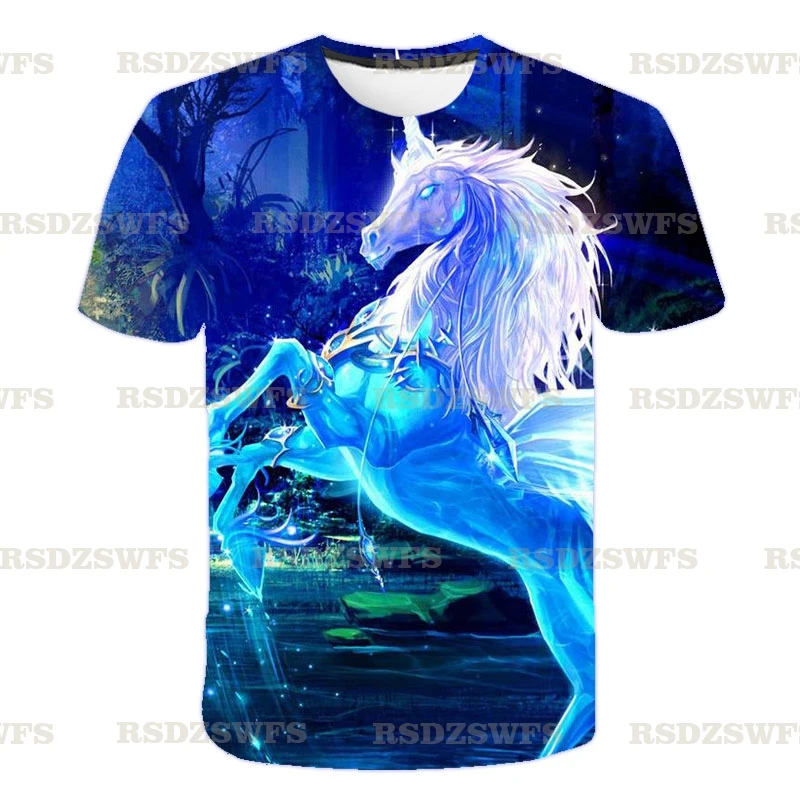 

girls clothes 4 to 14 yrs new Unicorn color lead painting t shirt 3D print Girls tshirt Polyester unicornio for girls 4-14T
