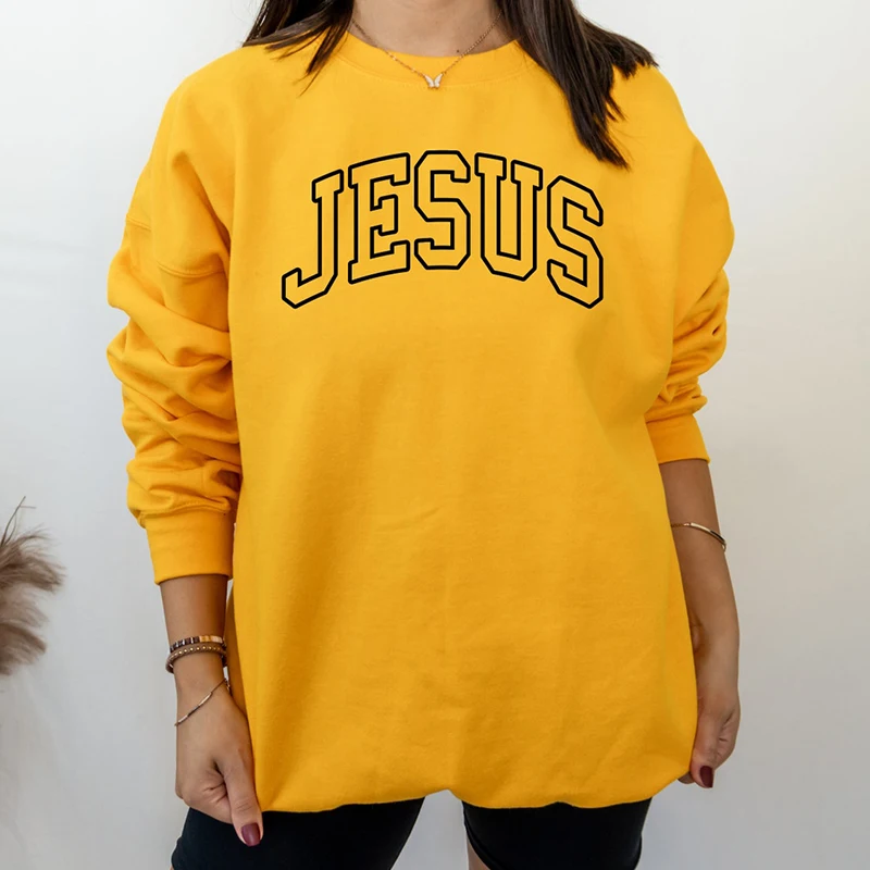 

Jesus Letter Printing Women Sweatshirt Long Sleeve Graphic Hoodies Crewneck Causal Religious Clothes Christian Hoodies Dropship