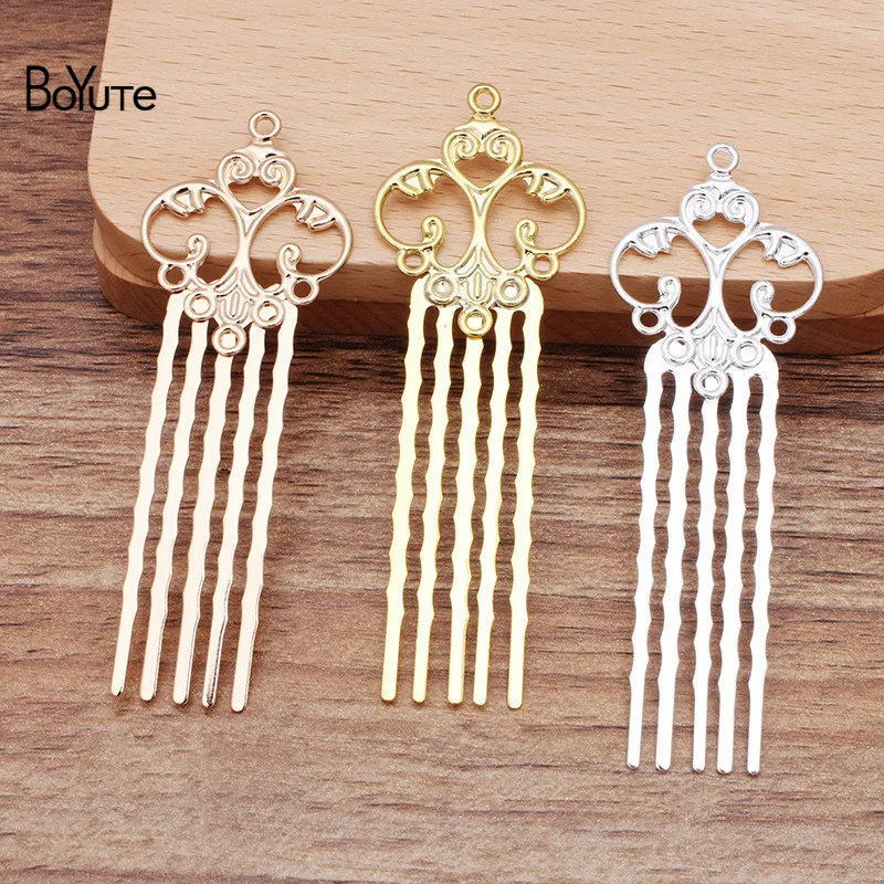 25x75MM Hair Comb BoYuTe(10 шт./лот) 5 зубов металлическая филигрань цветок гребень для волос Тиара Diy Свадебные аксессуары для волос - Цвет: 25x75MM Hair Comb
