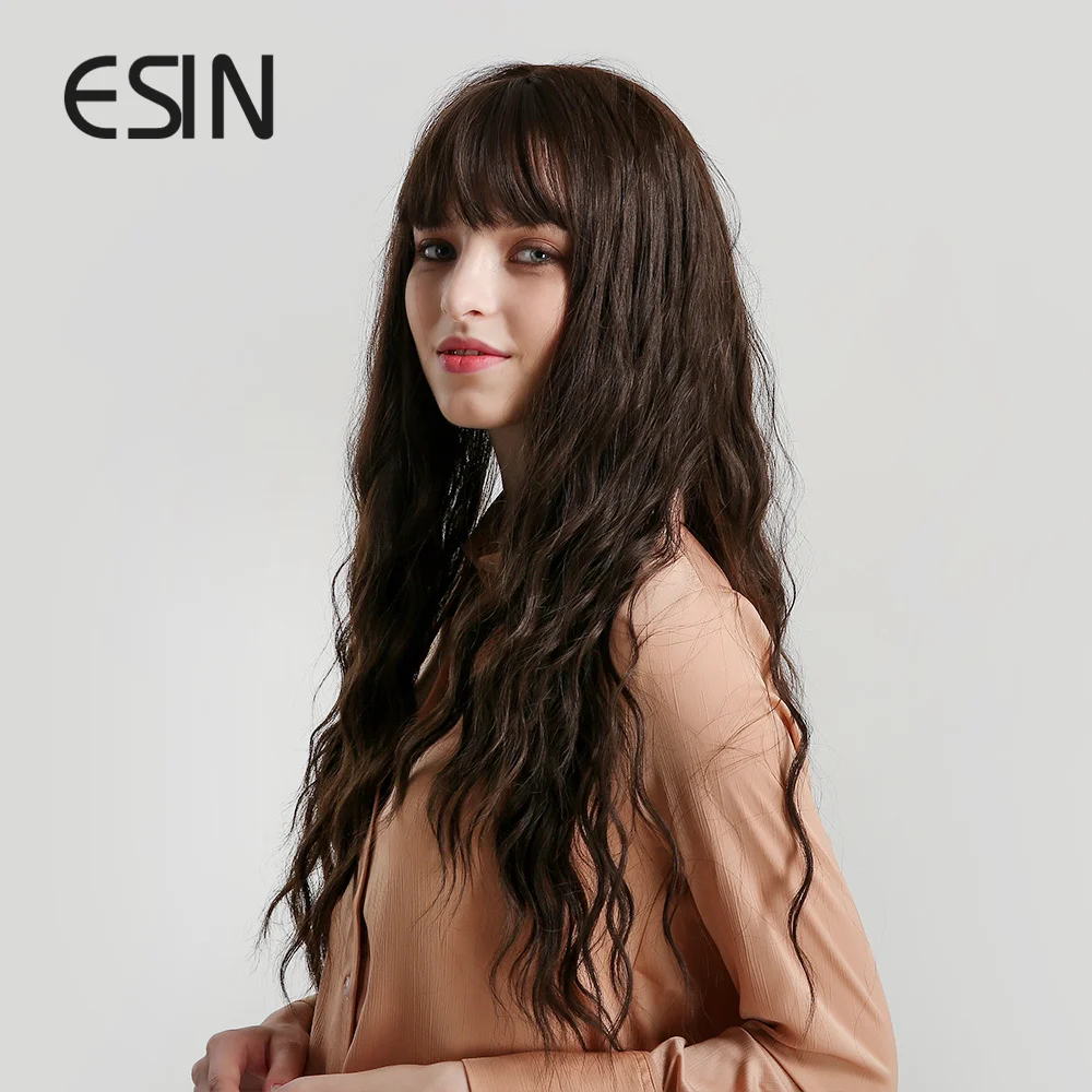ESIN 22 &quotвьющиеся длинные розовые синтетические волосы женские парики с челкой