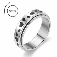 megin d stainless steel titanium spinning rotatable love heart vintage boho rings for women men couple gift fashion jewelry anel