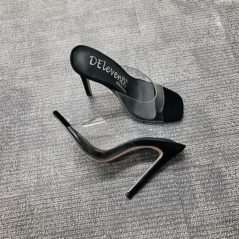 

2020 NEW PVC Jelly Sandals Open Toe High Heels Women Transparent Perspex Slippers Shoes Heel Clear Sandals size 35-43